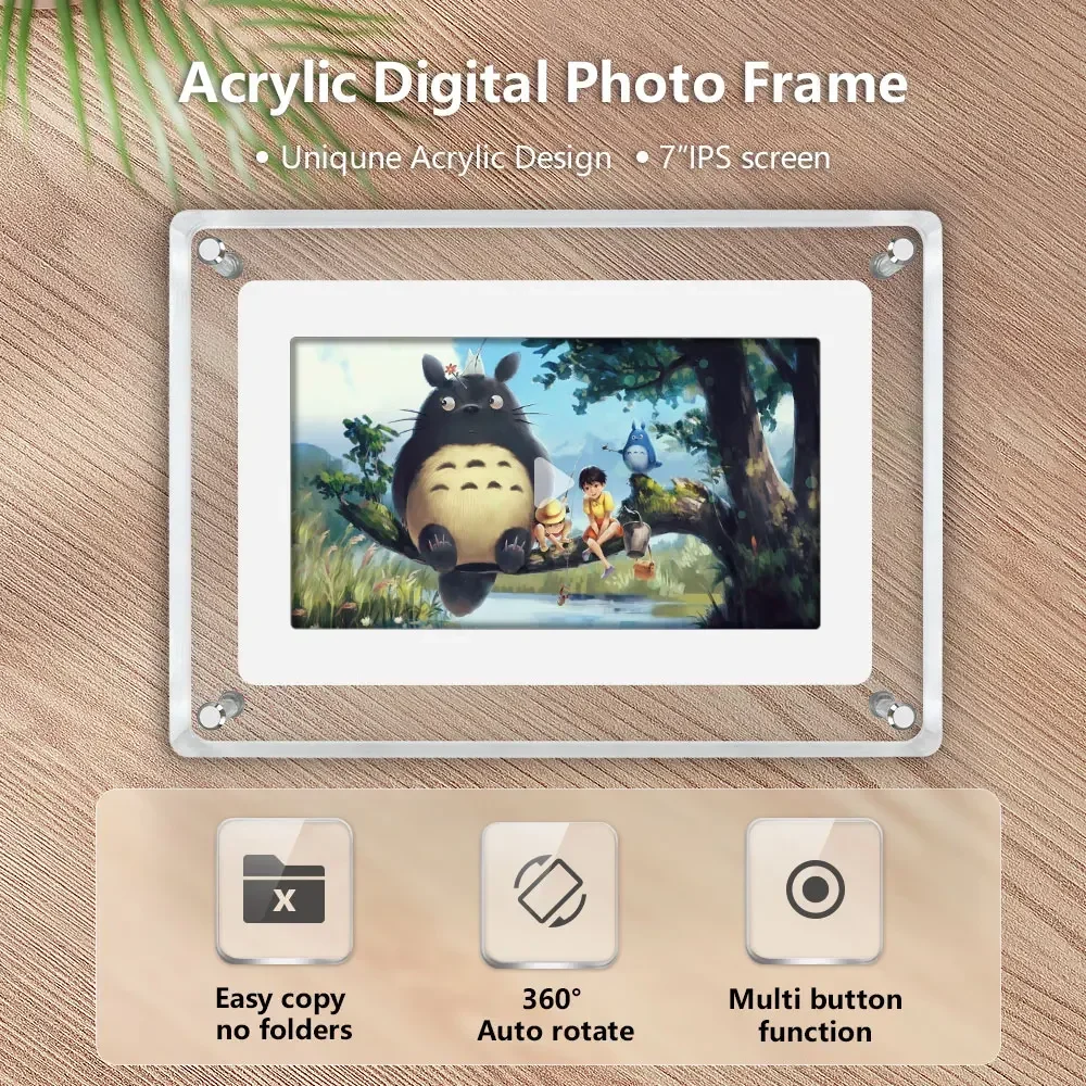 7 Inch TFT LCD Screen Monitor Mirror Front Cover Digital Photo Frame Acrylic Player