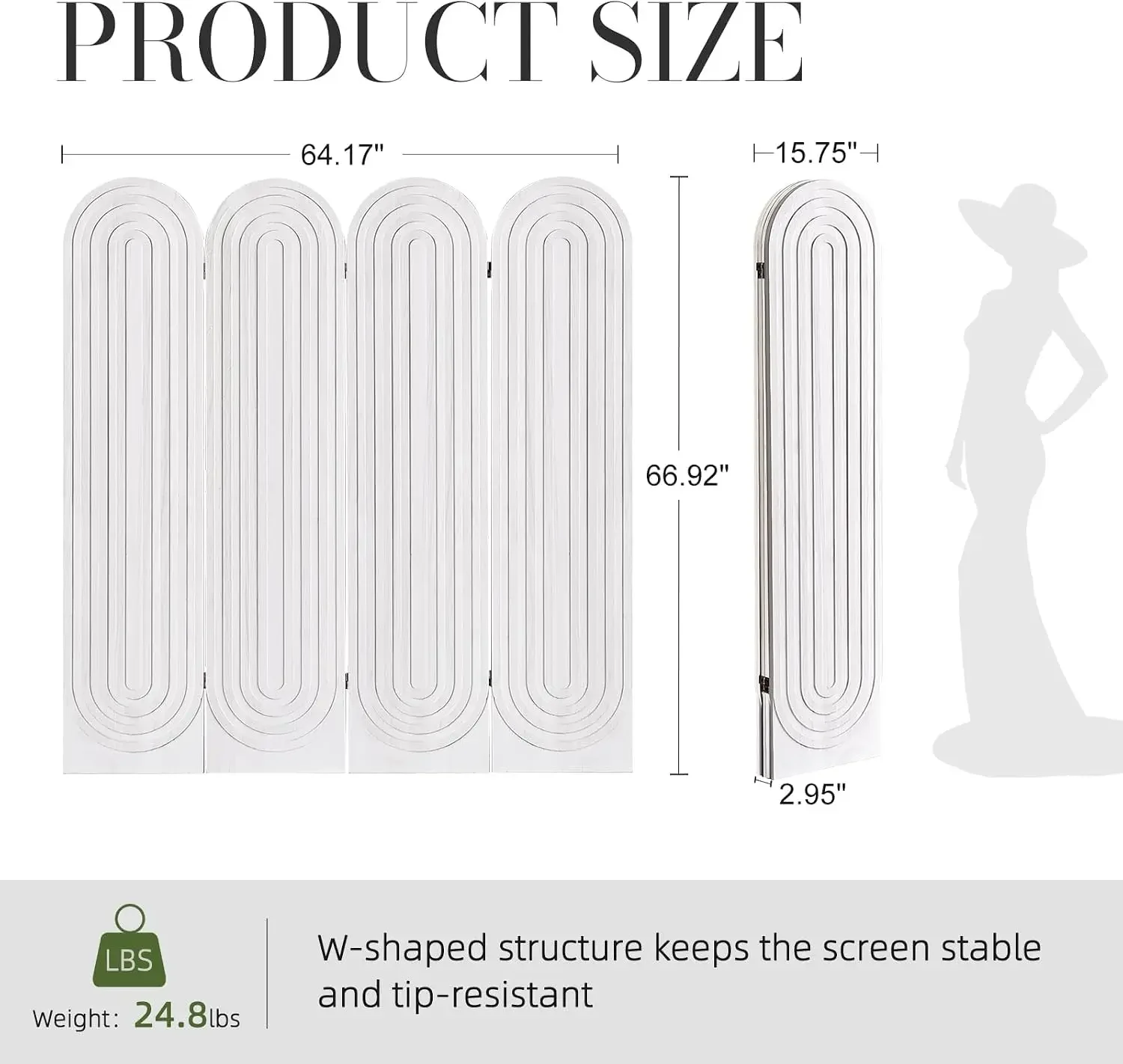 4 Panel Decorative Wood Room Divider Folding Privacy Screen White | Freestanding room partition for bedroom studio apartment and