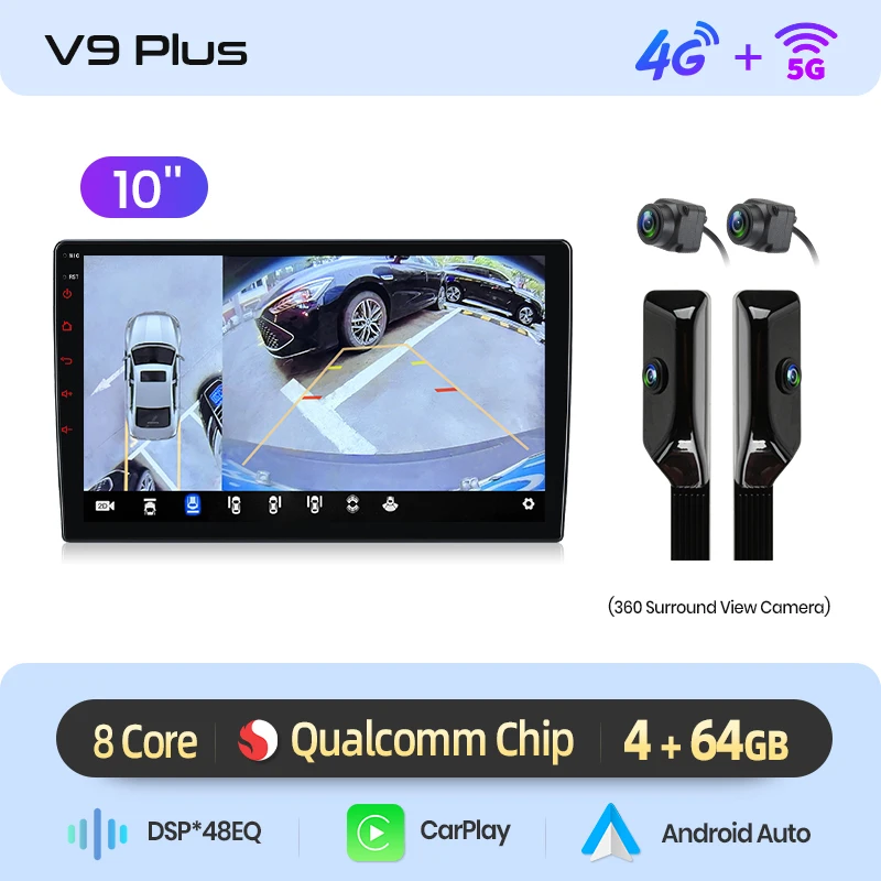 Junsun Qualcomm Autoradio 360 View Camera Draadloze CarPlay voor Apple Android Auto Universele Stereo Autoradio 4G GPS RDS WiFi BT