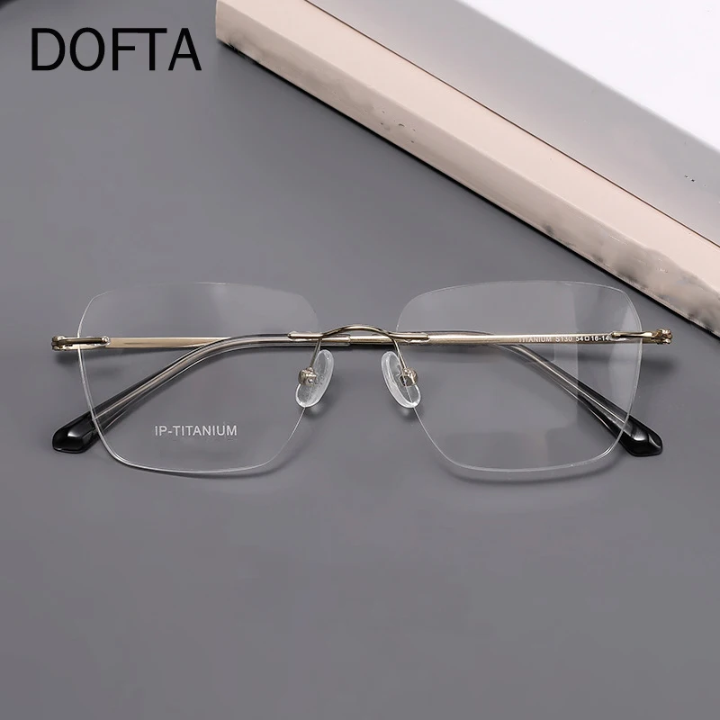 DOFTA New Women Rimless Prescription Square Eyeglasses Frame Titanium Alloy Glasses Frame Men Myopia Optical Eyewear 5997