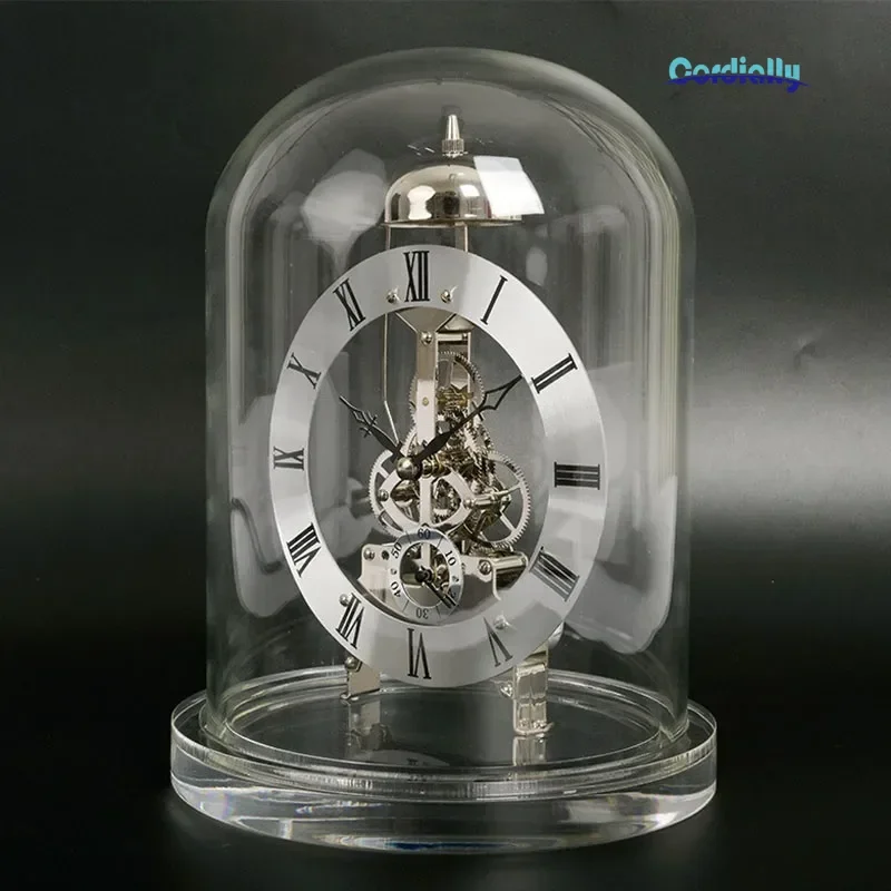 Transparent Table Clock Quartz Mechanical Retro Metal Desk Clock Silent Movement Bedroom Living Room Decor