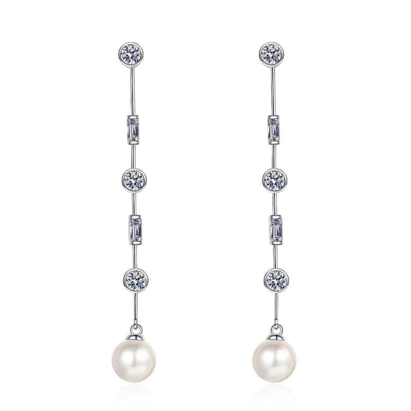 

4mm Moissanite Earrings 925 Sterling Silver 8mm Natural Freshwater Pearls Drop Earring for Women