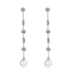 4mm Moissanite Earrings 925 Sterling Silver 8mm Natural Freshwater Pearls Drop Earring for Women