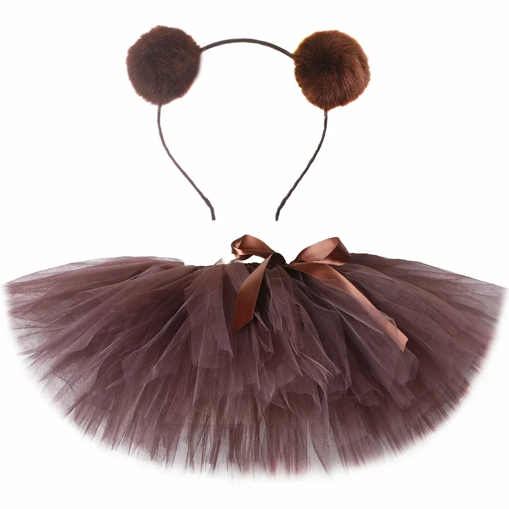 

Girls Brown Bear Tutu Skirt Fluffy Girl Mini Tulle Skirts Toddler Animal Dress Up Clothes Halloween Party Tutu Costume 1-14T