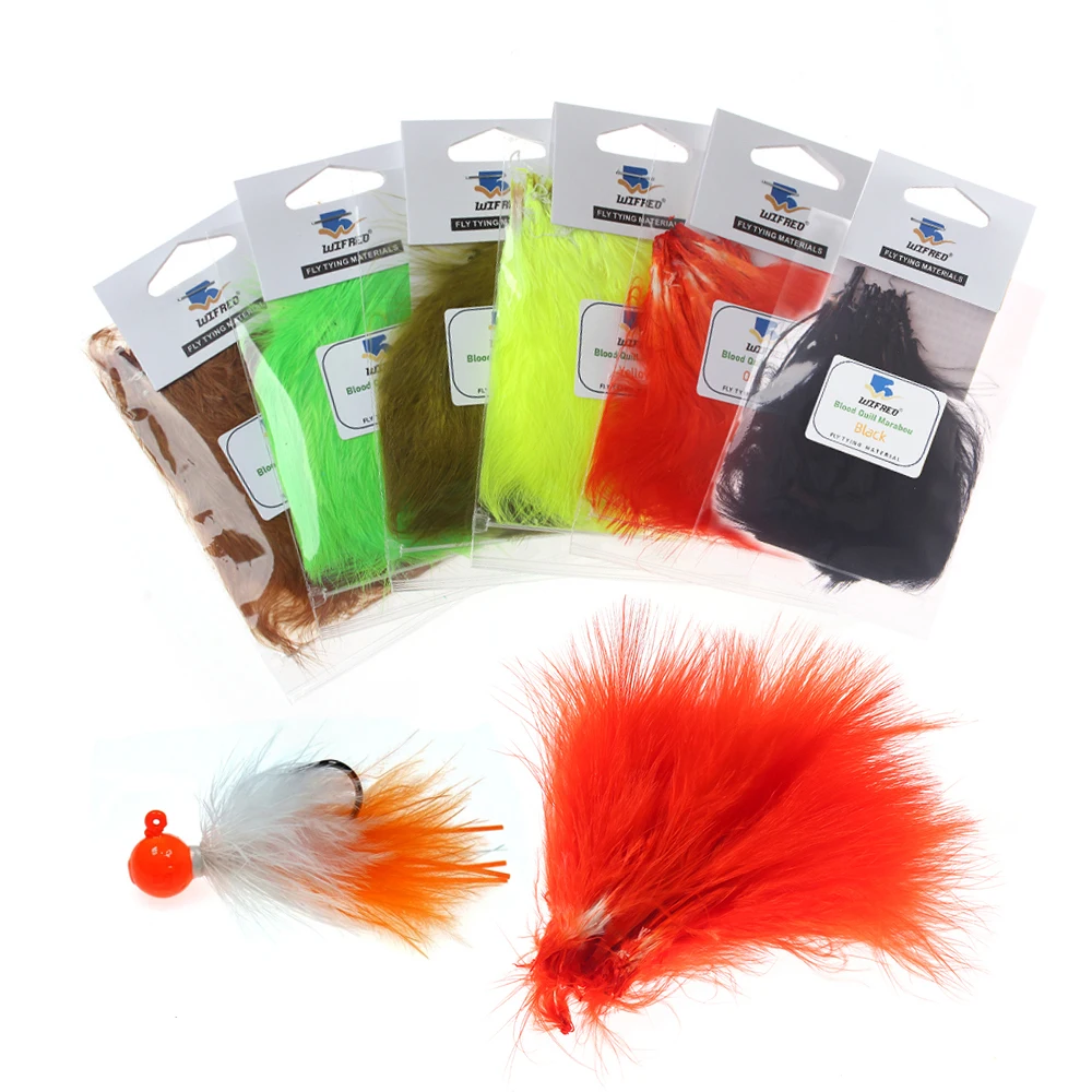 Pluma de marabú de color de 3~4 pulgadas de longitud, tipo Blood Quill, material para atado de moscas de pesca, para Woolly Bugger, Streamer, Jig y señuelos.