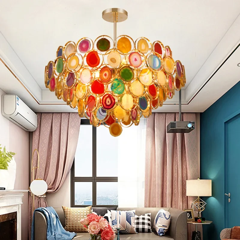 

Modern Art Style Colored Agate Pendant Light Used in Restaurant Coffee Shops Bedrooms Chandelier Indoor High-end Hanging Lamps