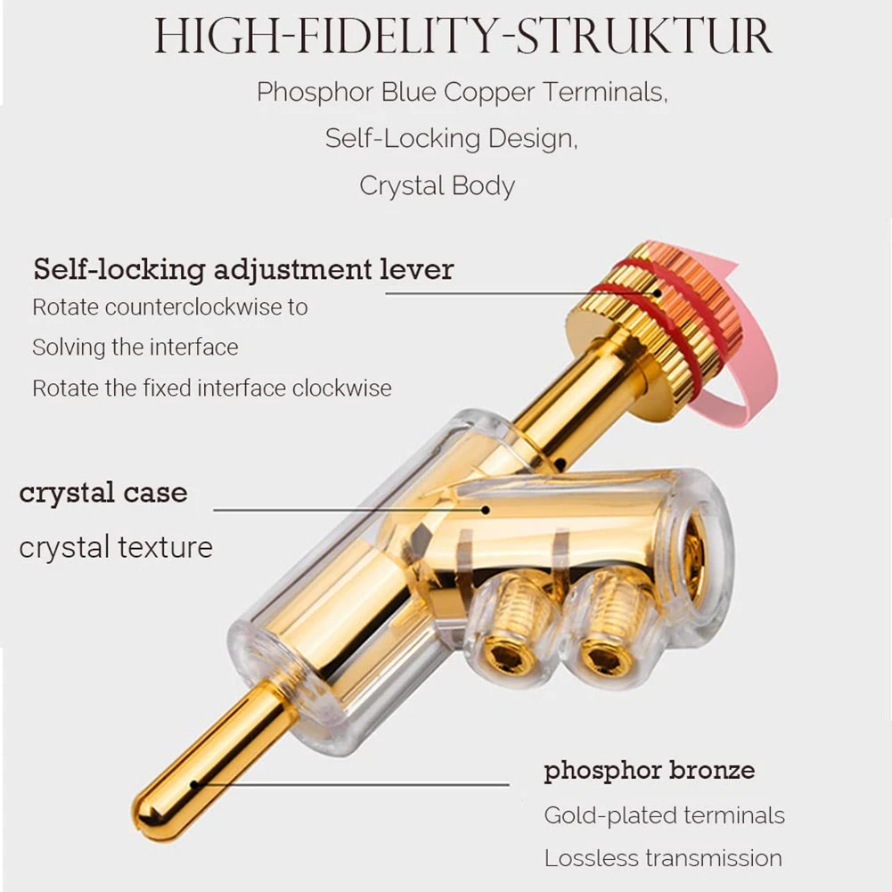4 szt. Wtyki bananowe 45 stopniowe złącza bananowe blokada śrubowa złącza do odbiornik AV, wzmacniacza, głośnik złoty