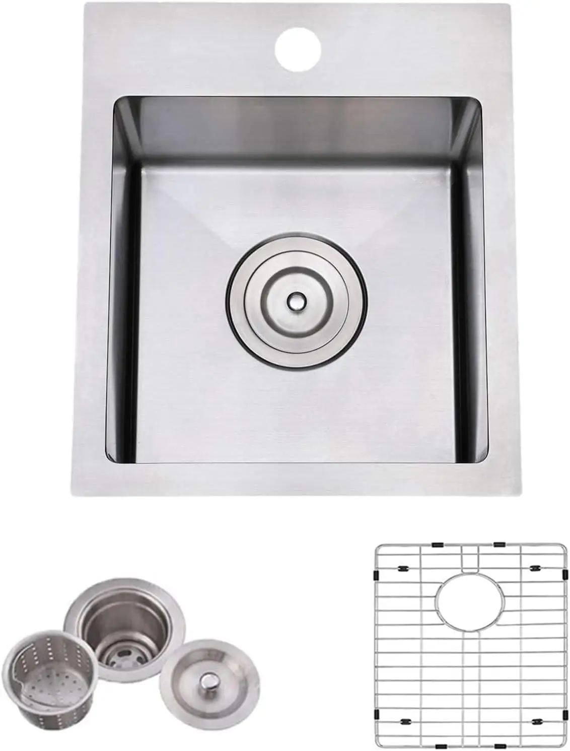 

13x15 Inch Drop In Bar Sink, 16 Guage Stainless Steel Commercial Topmount Single Bowl, Handmade Small Kitchen Sink for W