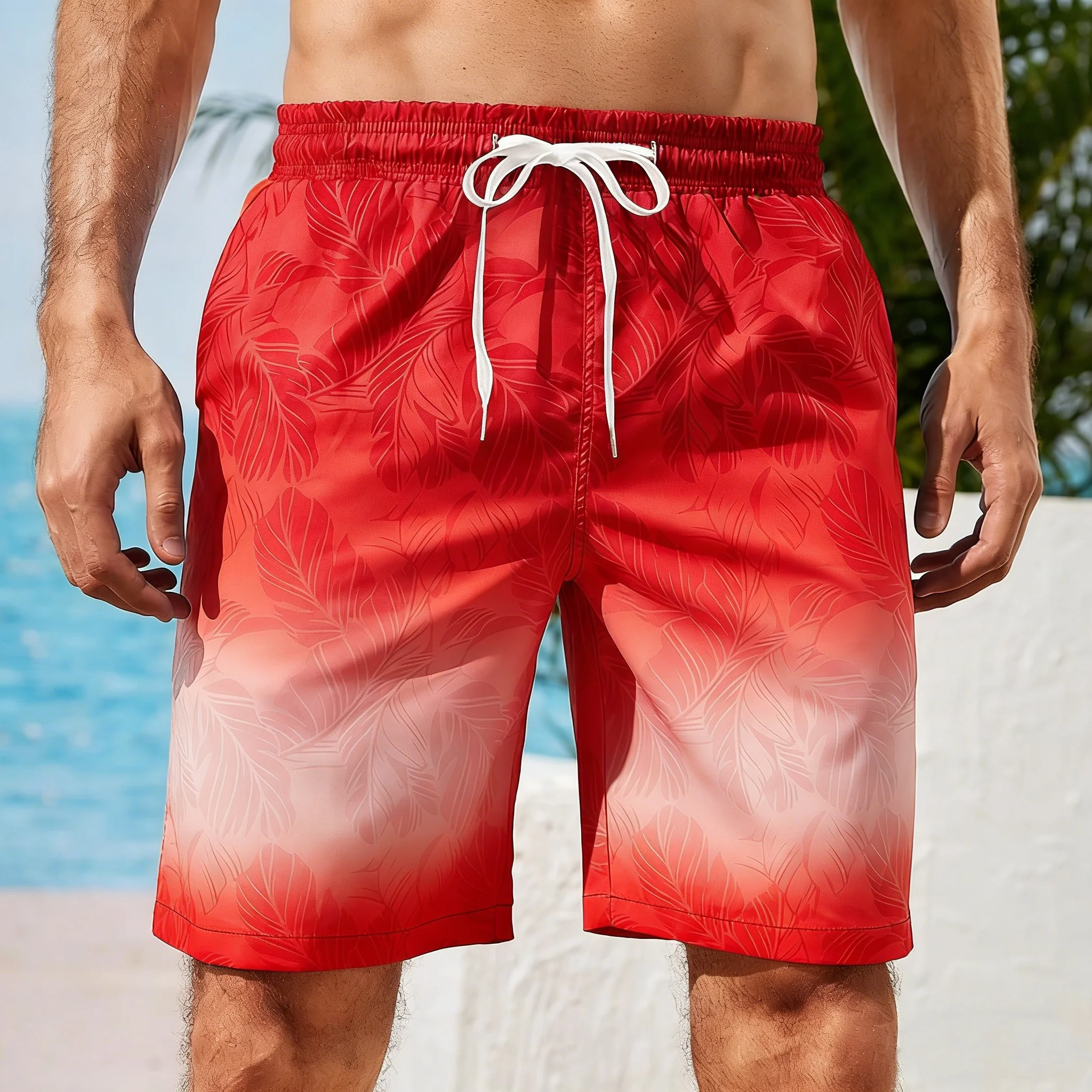 2026 Novelty Summer Popular Swim TrunksGradient Palm Trees Hawaiian Beach Shorts Men loose Casual Harajuku Loose Board Shorts