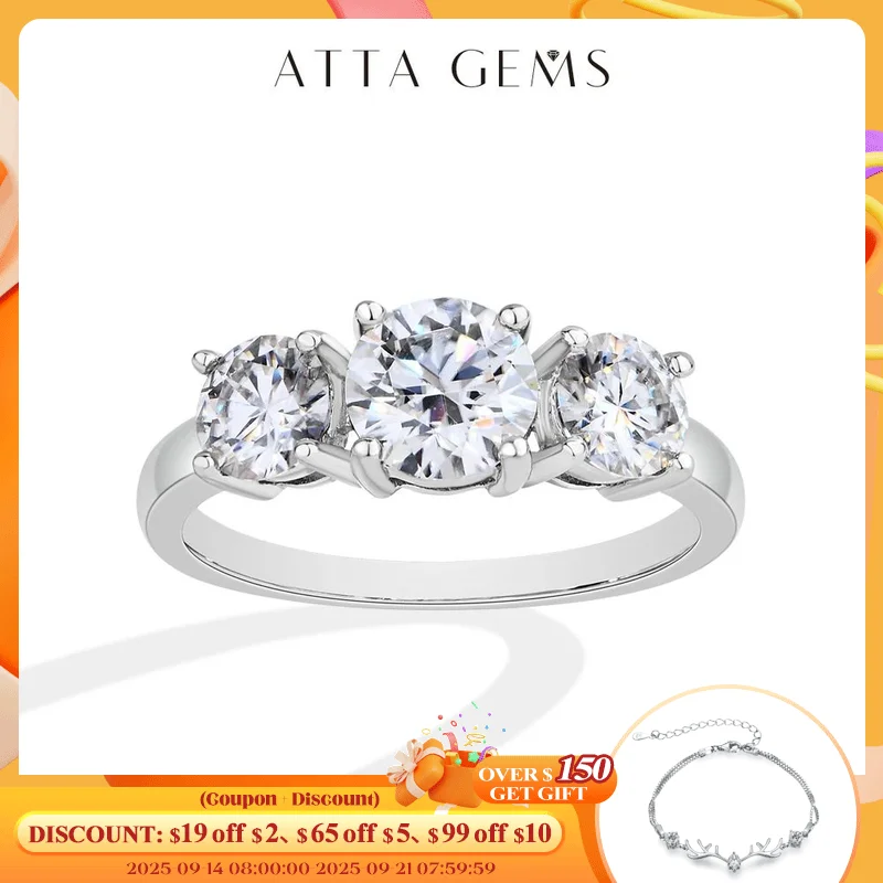 

ATTAGEMS Three Round Cut Moissanite Rings S925 Sterling Silver 18K Gold Plated for Women Engagement Jewelry Shipping from theUSA