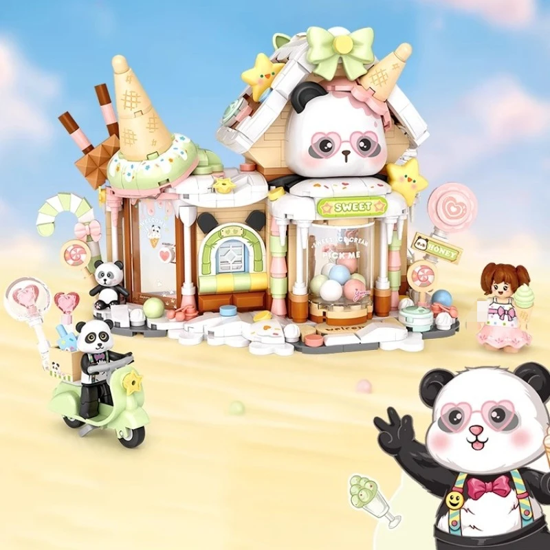 SEMBO الباندا الآيس كريم منزل اللبنات العصرية اللعب تجميعها الذواقة متجر عرض الشارع نموذج Diy بها بنفسك المقصورة سطح المكتب الزينة #1
