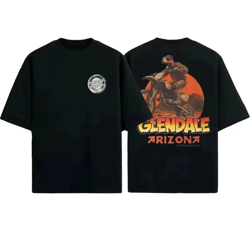 خمر الجمل الجرافيك الرجال النساء تي شيرت الجمل Motosport Crewneck سترة الجمل Motorsport القطن الصيف الجرافيك المتضخم المحملة