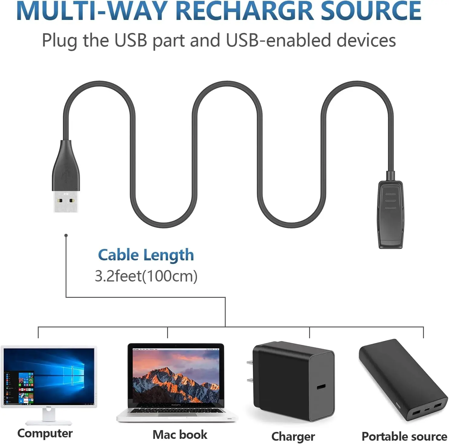 Cable cargador de USB-A tipo C para reloj inteligente Garmin Forerunner 35, soporte de carga, Clip de repuesto, accesorios adaptadores de Cable de reloj