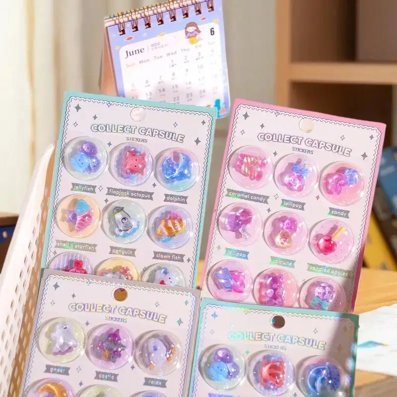 Charmante 3D Planeet Voedsel Cartoon Ronde Embossing Stickers Set 1/3 voor Creatieve Scrapbooking Journal DIY Decoratief Cadeau