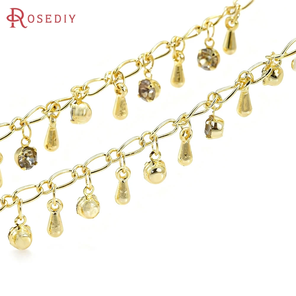 Cadena de 50 cm en Latón Color Oro 18K con Zirconia y Cuentas en Forma de Gota, Accesorios de Joyería DIY de Alta Calidad
