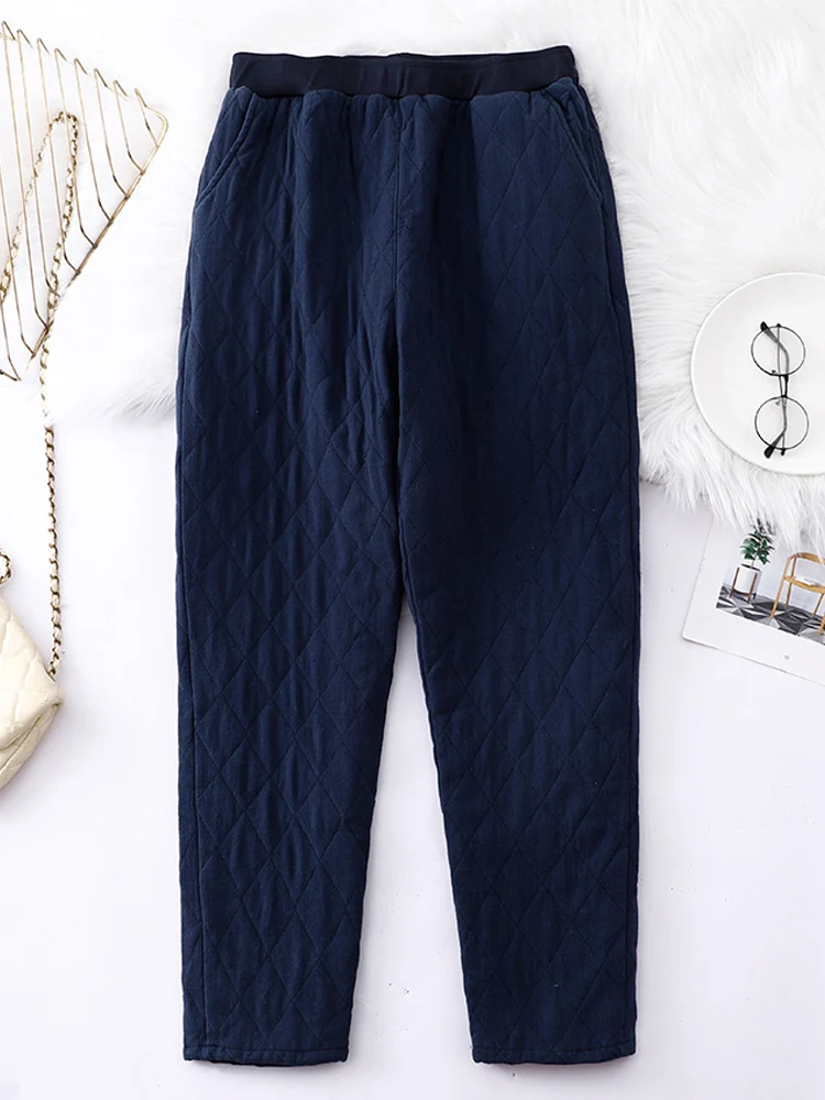 Vintage Literary Cotton-Padded Mommy Trousers 2024 New Female Thick Warm Quilted Harem Pants for Women Outerwear Pantalones