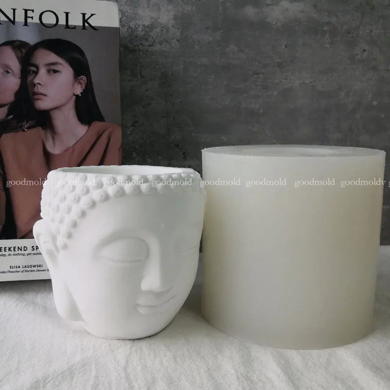 Big Buddha Head Planter Silicone Mold Hand Made Head pots Concrete Silicone Molds Sakyamuni Flower pot Mould