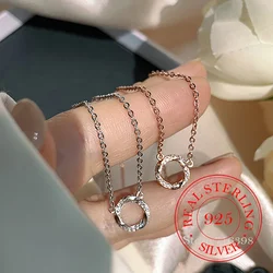 925 Sterling Silver Cubic Zircon Single Circle Pendant Necklace For Women Girls Silver 925 Clavicle Chain collares para mujer