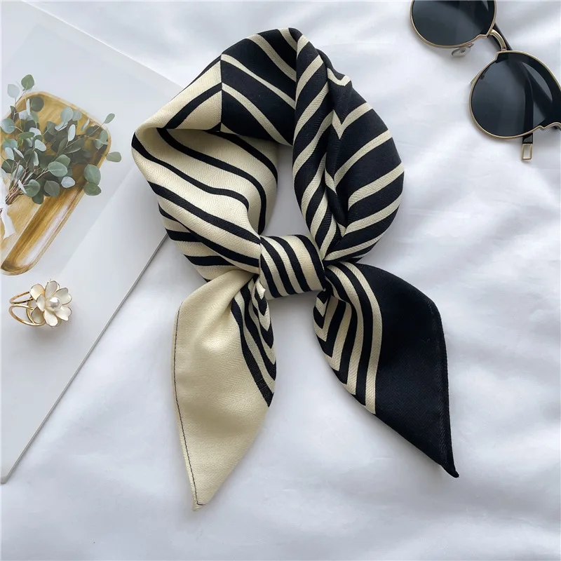 

2025 модный квадратный шарф для женщин, повязка для волос, мягкий шейный платок, винтажный хиджаб в полоску, платок с принтом, женская бандана из пашмины