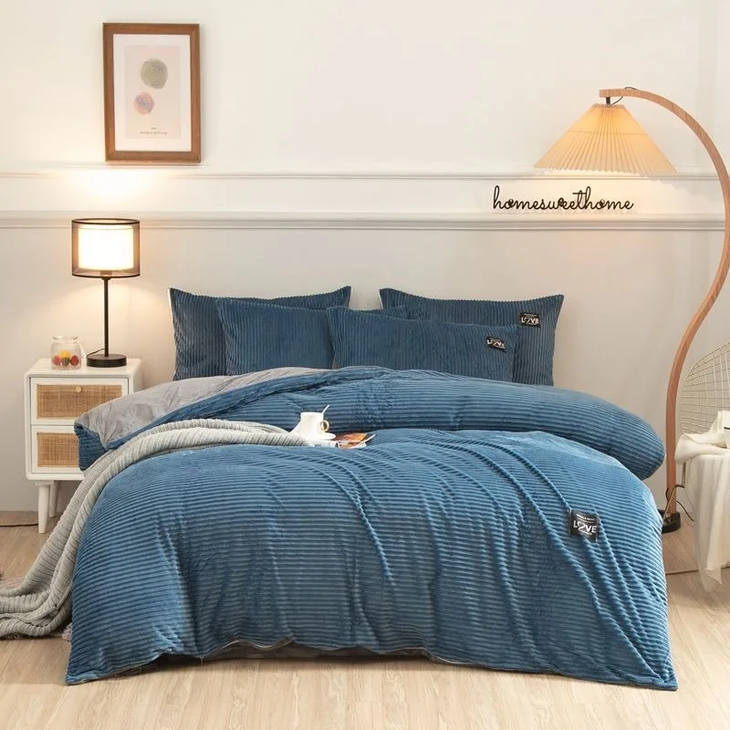 Winter Thick Solid Color Velvet Duvet Cover Soft Warm Flannel Quilt Cover Queen King Comforter Cover Bedding Set