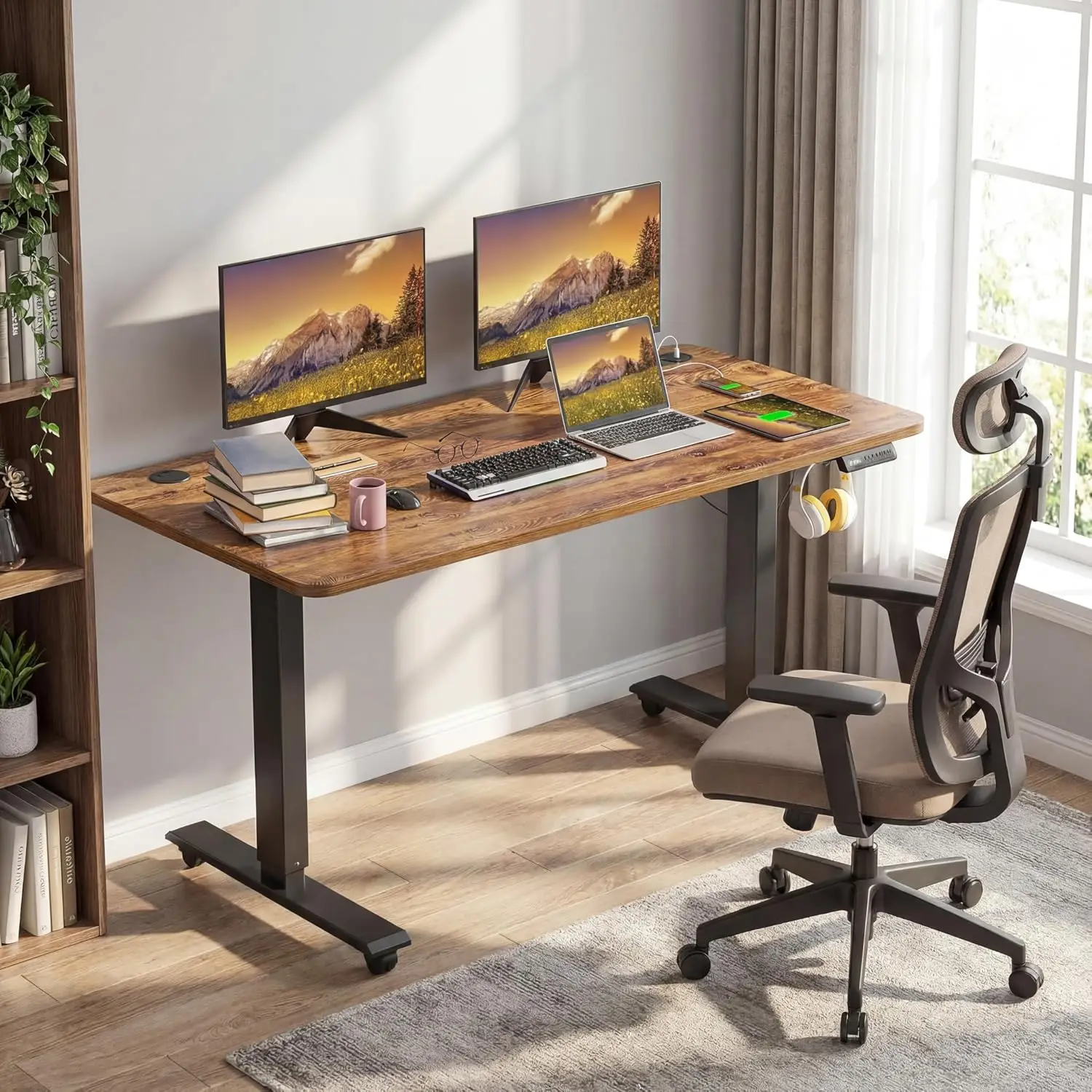 Electric Standing Desk with Power Outlets and USB-C Port, 48 x 24 Inches Adjustable Height Sit Stand Up Desk for, Customized