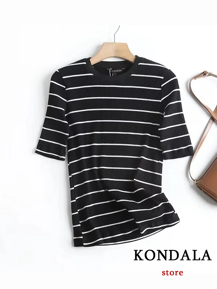 KONDALA Chic a righe Casual Streetwear donna t-shirt in cotone moda 2023 estate pendolare sportivo manica corta O collo Mujer top