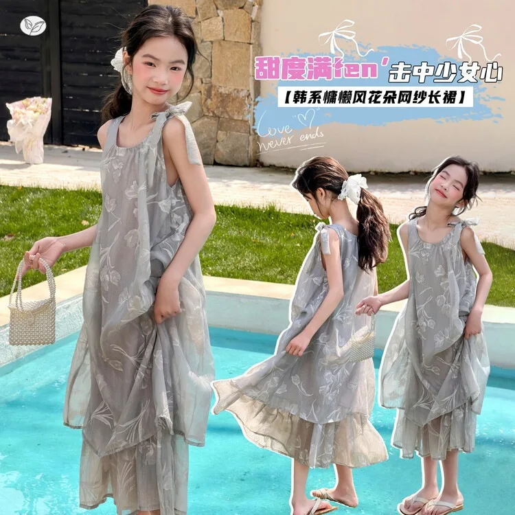 girl's-sleeveless-dress-summer-vest-dress-irregular-bow-yarn-dress-long-skirt