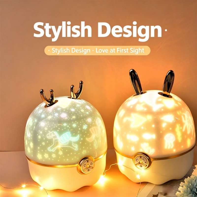 Projection Night Light Rechargeable Music Room Lamp for Bedroom Bedside Desk Decor with Front Button Panel and ABS Shell M4YD