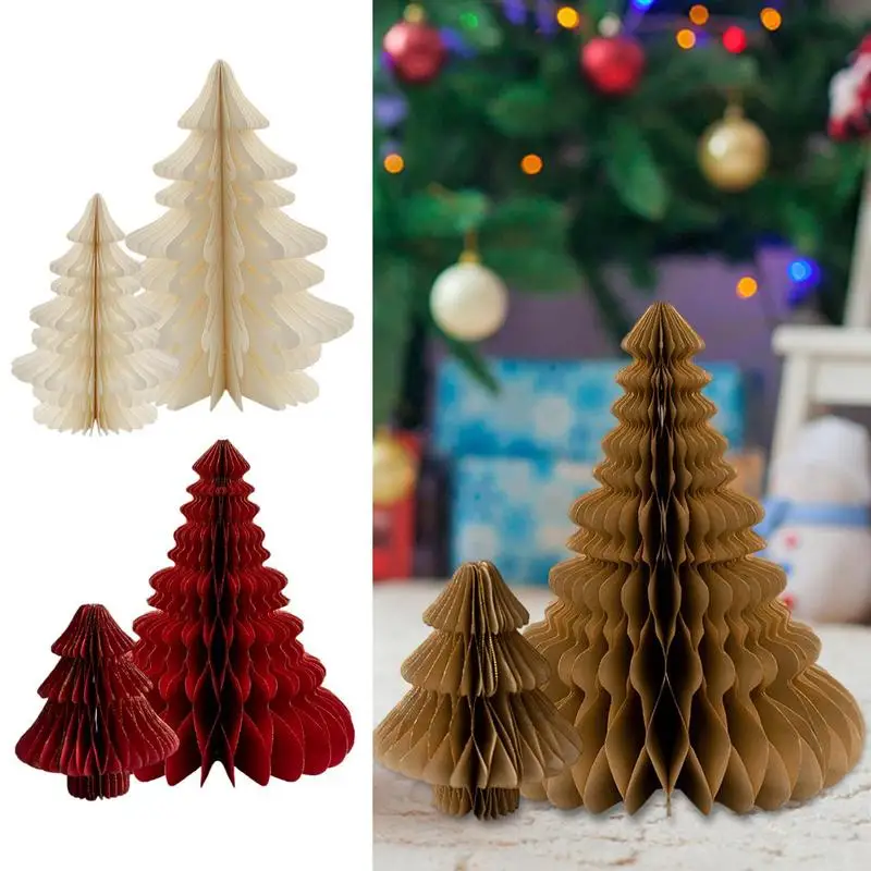 2 Pcs Mini Christmas Tree Honeycomb Tissue Paper Tree Christmas Photo Props Party Decoration New Year Home Showpiece