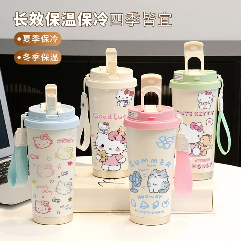 

Термос Hello Kitty для дома и офиса, детская кружка с аниме-персонажами, 520 мл, офисная кружка My Melody, милая двойная кружка для напитков