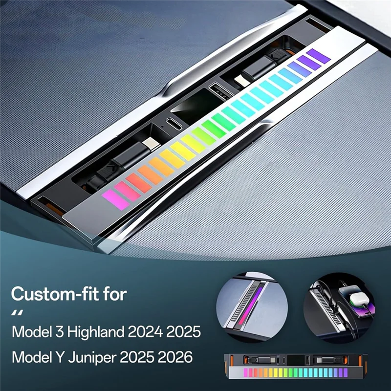 

Выдвижной кабель USB-концентратор RGB Light Док-станция для Tesla Model Y Juniper Model 3 Highland 2025 Многопортовое зарядное устройство