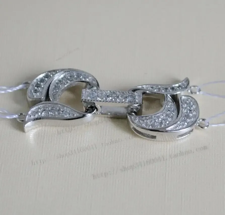 

Fashion jewelry 925 silver quality double row pearl necklace clasp diamond zircon 2 bracelet necklace clasp