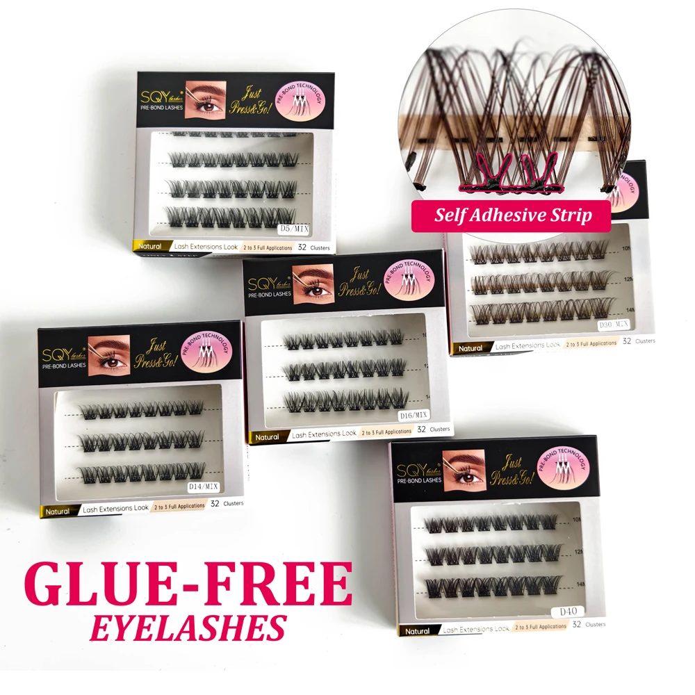 Press On Lash Clusters Self Adhesive Eyelashes Pre-Glued Cluster Lashes Self Stick Eyelash Clusters Pre-Bond DIY Lash Reusable