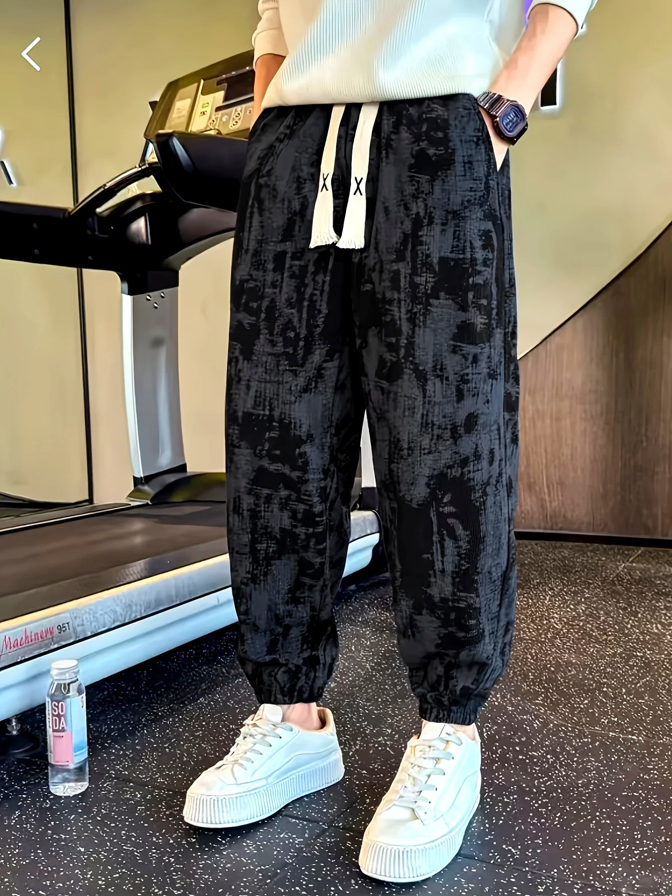 

2026 Summer Men's Black Abstract Pattern Joggers Quick Dry Comfortable Loose Casual Fashion Streetwear Drawstring Kids Trousers