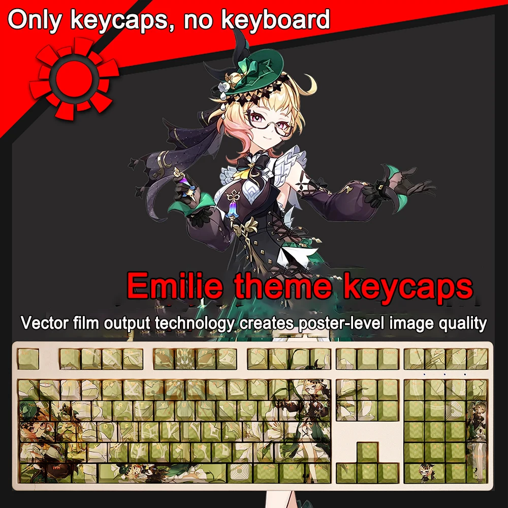 

108 Keys Genshin Impact Keycaps Emilie PBT Dye Subbed Cherry Backlit Keycaps Anime Gaming Key Caps For ANSI 61 87 104 108 Layout