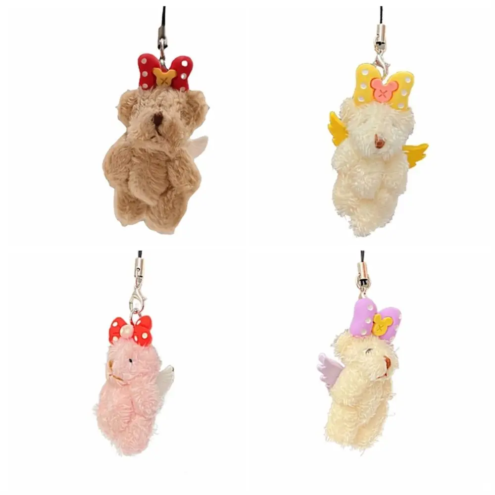 Stuffed Animal Angel Bear Keychain Jewelry Gifts Phone Charm Tiny Bear Plush Phone Chain Lovely Mini Phone Lanyard Bag Charm