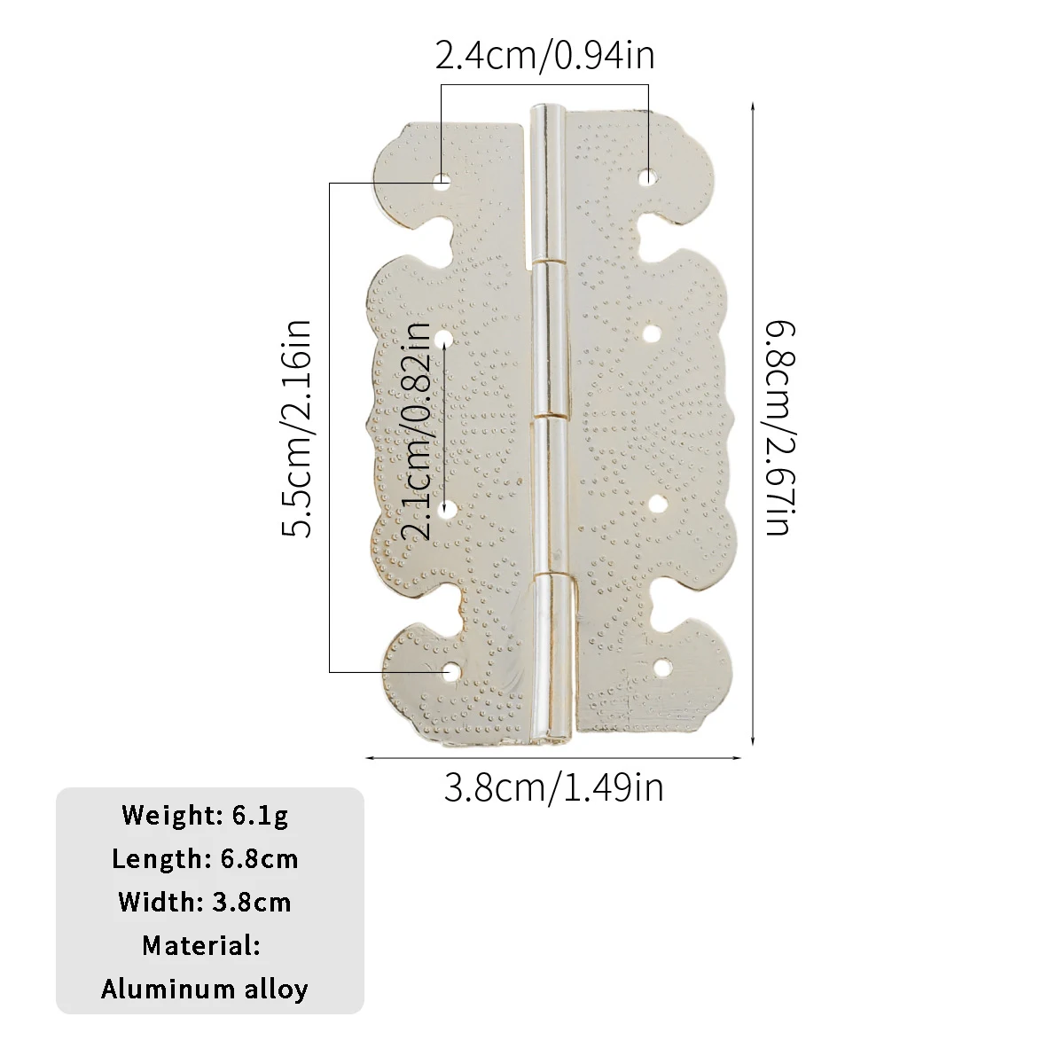 New Chinese Decoration Building Materials Aluminum Alloy Hinge Specifications 67*38MM Silver Nail.