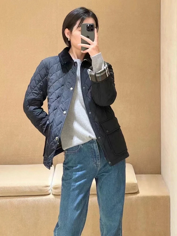 

British Style Women's Fashion Corduroy Zipper Warm Cotton Jacket Casual Collar All-Match Autumn Winter Outerwear