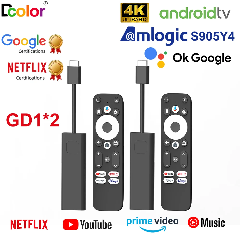 2PCS Dcolor GD1 Google zertifizierte Android 11 4K BT Sprachfernbedienung S905Y4 AV1 2GB RAM 16GB