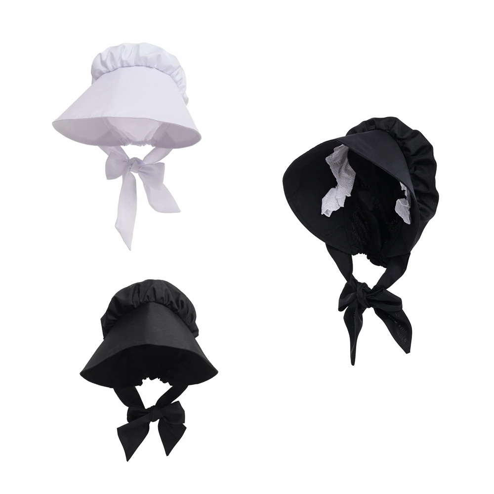 Vintage Bonnet Hat For Women MOP Headpiece White Black Victorian Maid Cosplay Costume Accessories