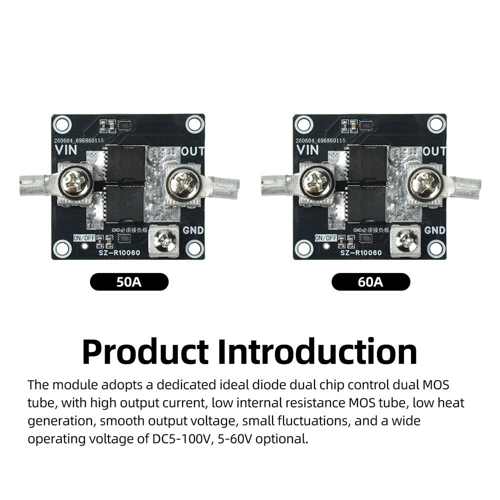 DC 5-100V 100A Ideal Diode Module High Current Low Heat Solar Backfeed Protect Dual-Chip Control Anti Backflooding Charge Module