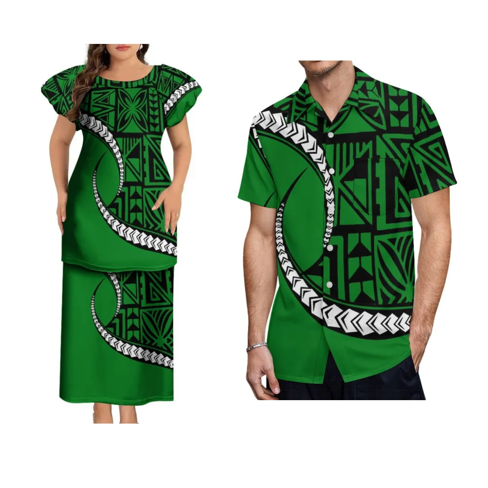 تخصيص الصيف جولة الرقبة فانوس كم التخسيس فستان المرأة مجموعة البولينيزية تصميم نمط Puletasi زوجين وتتسابق #3