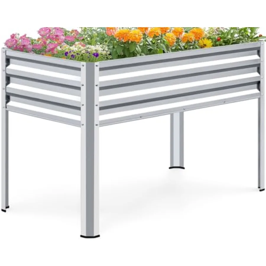 

Большая оцинкованная приподнятая грядка на ножках 48×24×30 дюймов для заднего двора, патио, балкона, нагрузка до 400 фунтов, серебристая