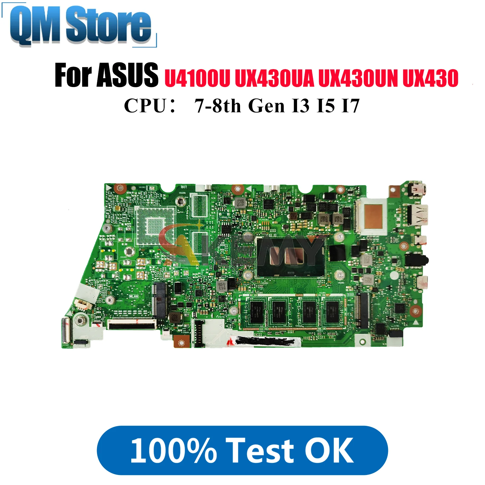 

UX430UA Материнская плата для ноутбука ASUS ZenBook UX430UA UX430U UX430UQ UX430UN U4100U Материнская плата с процессором I3 I5 I7 100% tests OK stk