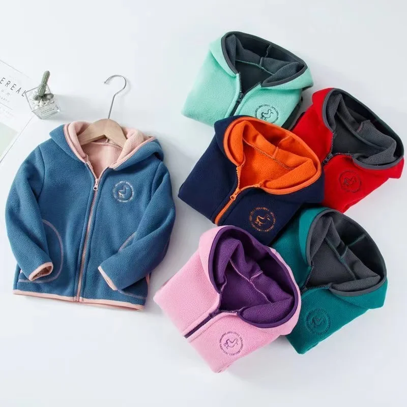 

Brand Windproof Hooded Zip Full Fleece Child Coat Thicken Double Fleece Boys Jackets Kids Outfits Children Outerwear 2-14 Years