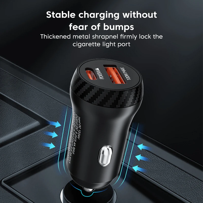 165W USB Type C Car Charger Fast Charging QC3.0 PD65W Mini Car Phone Charger Adapter For iphone 14 13 Samsung Huawei Xiaomi