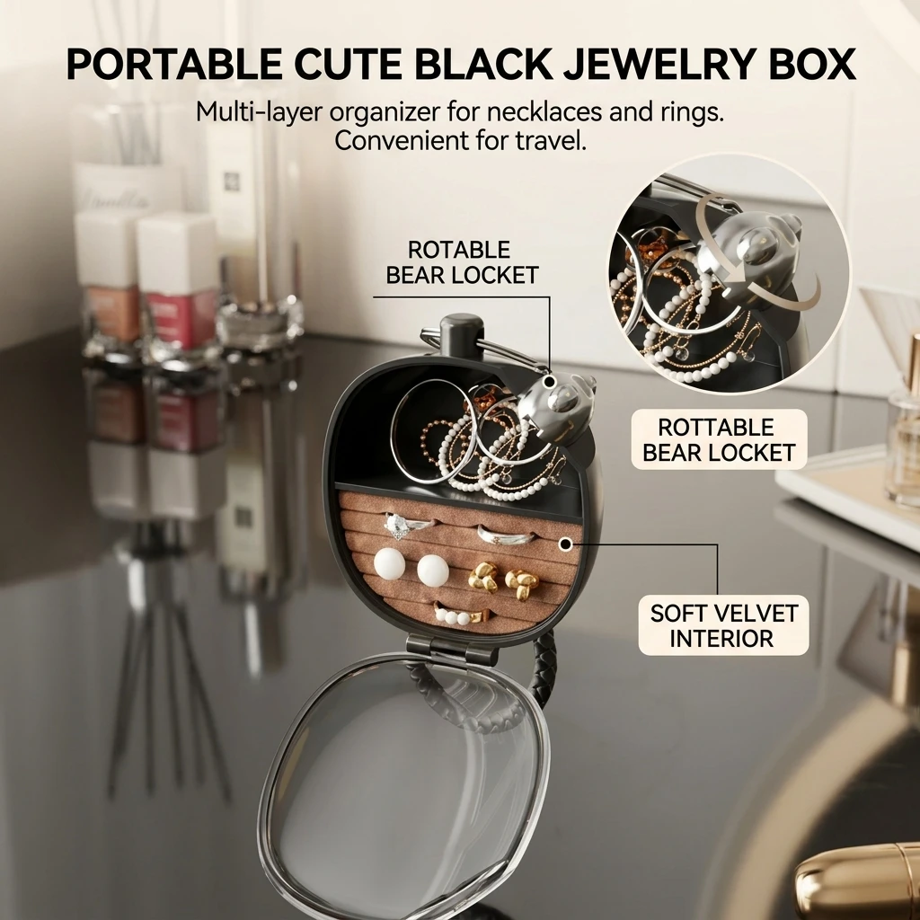 Jewelry Box ABS Plastic Tiered Organizer PU Leather Lining Portable Storage Case for Travel Home Desktop Gifting Durable