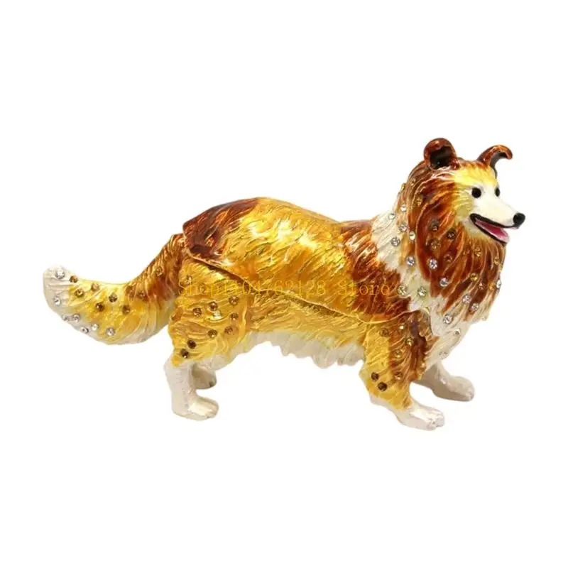 Collie Jewelry Box Metal Enamel-Style Display Holder with Lift-Top Storage for Dresser Shelf Desk or Table Use best sale