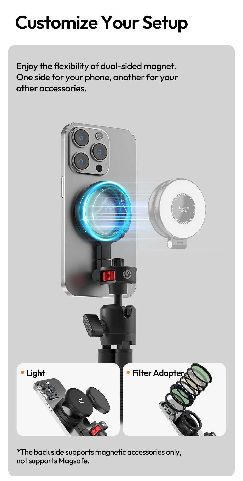 Ulanzi MT30 Magnetisches flexibles Stativ für Fotografie, Telefonkamera 360° ° Einstellbare Kugelkopf umwickelte Beine Stativ Outdoor Vlog – Detail 6