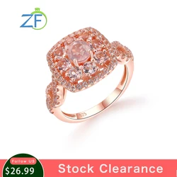 GZ ZONGFA Pure 925 Sterling Silve Square Ring for Women Natural Pink Quartz 1Carats Gems 14K Rose Gold Plated Fine Jewelry